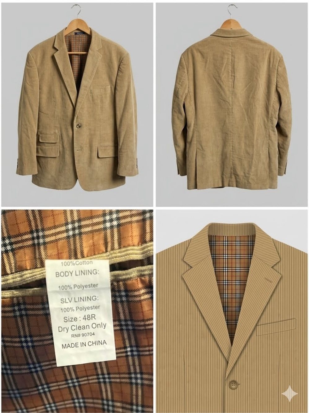 Alan Flusser Tan Corduroy Sport Coat with Plaid Lining